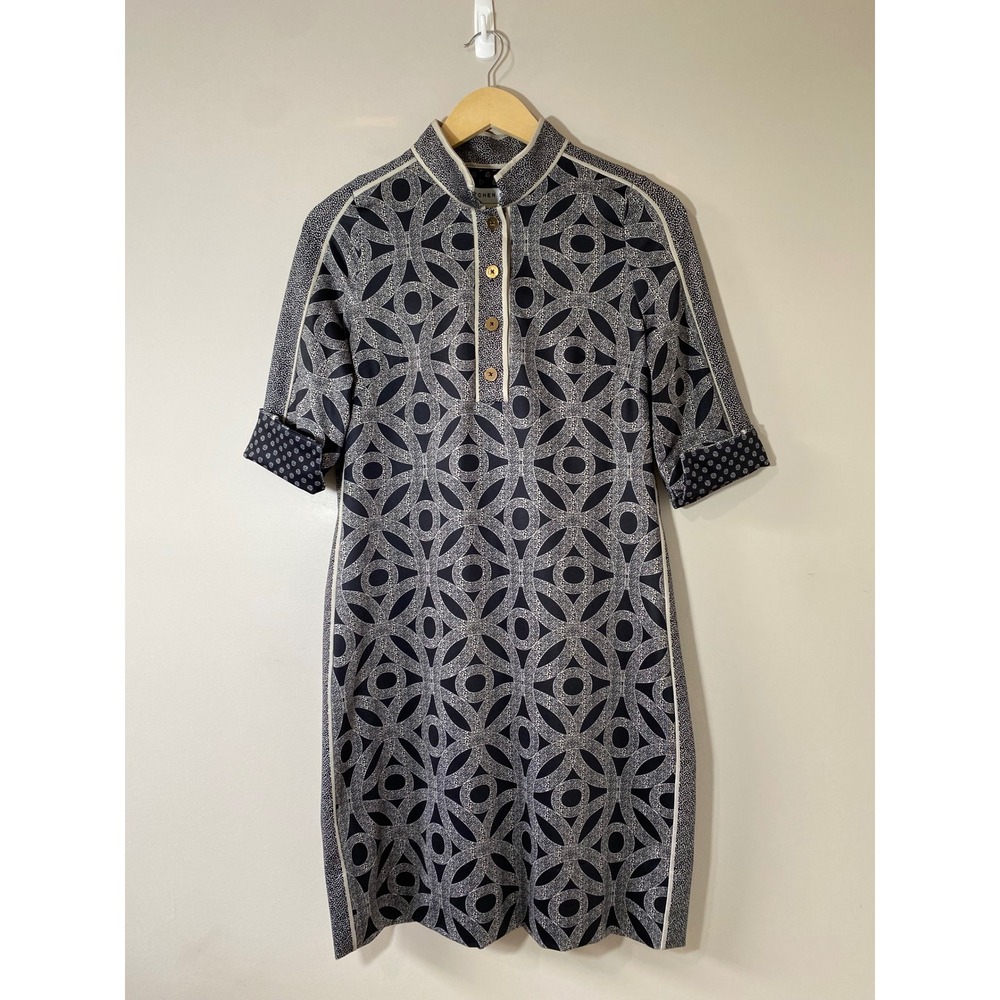 Gretchen Scott Jersey Mandarin Dress Women S Black White Shift Geometric Artsy